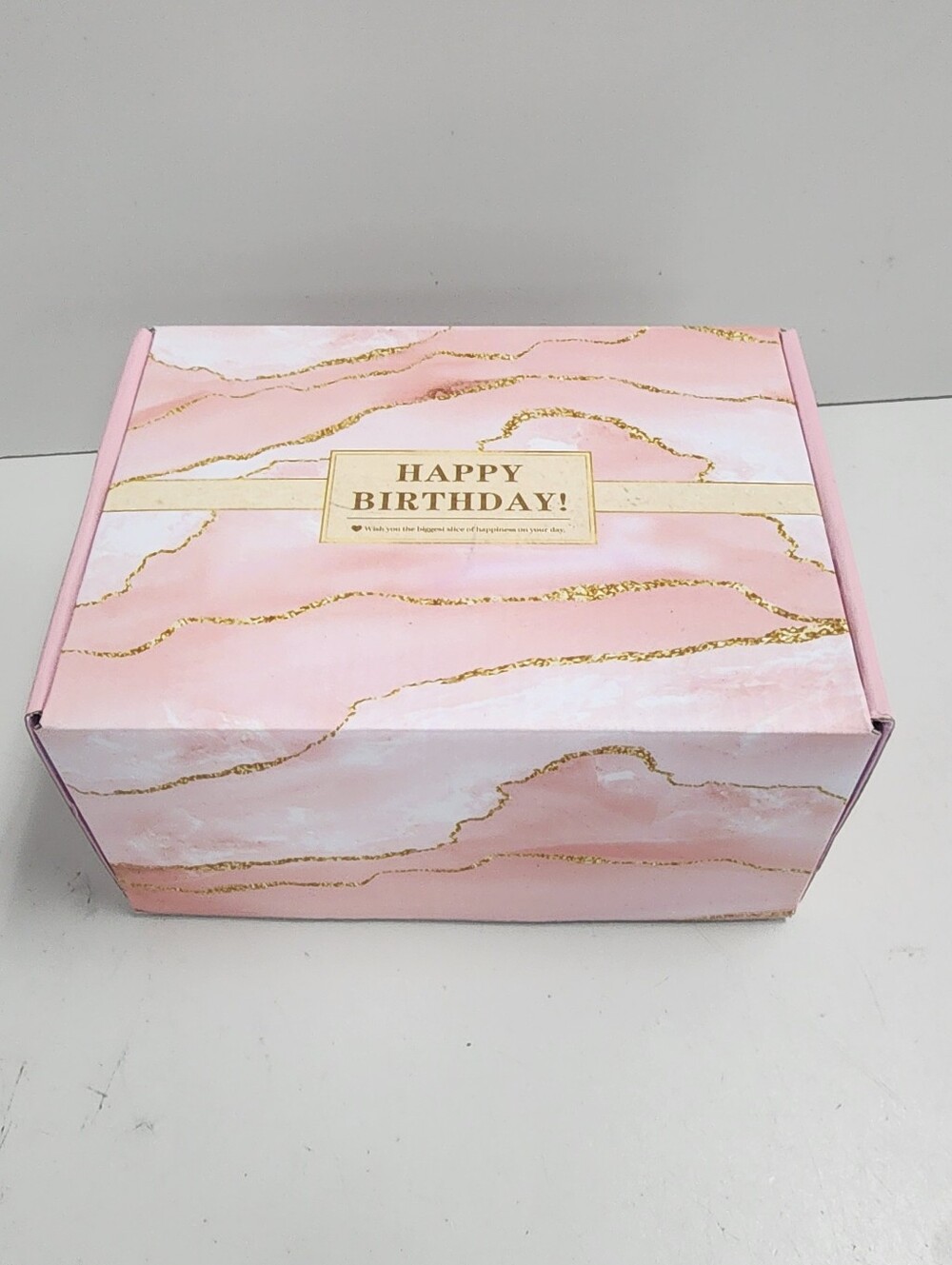 Happy Birthday Pink Marble Gift Box with Gold Accents